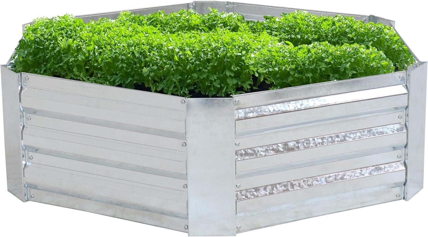 imageSunnydaze 1175quot H Raised Metal Garden Bed Galvanized Raised Garden Bed Outdoor for Vegetables and Flowers Silver Hexagon
