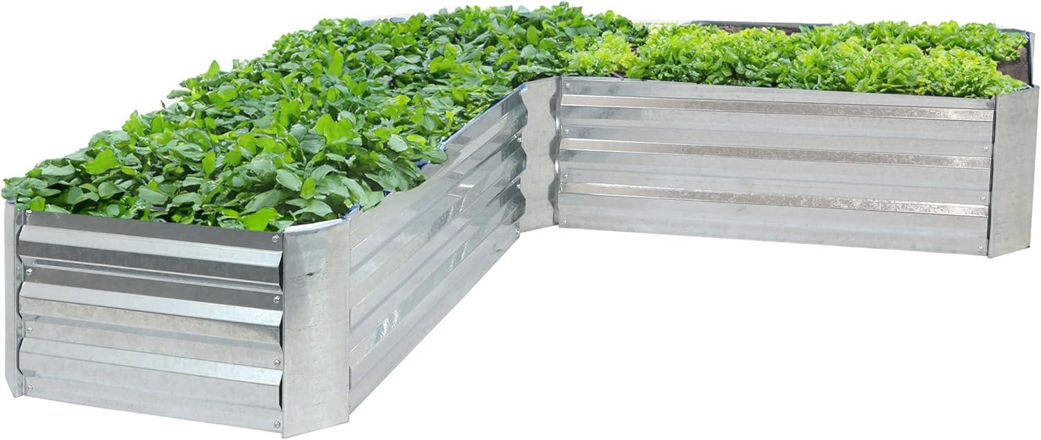 imageSunnydaze 1175quot H Raised Metal Garden Bed Galvanized Raised Garden Bed Outdoor for Vegetables and Flowers Silver LShaped