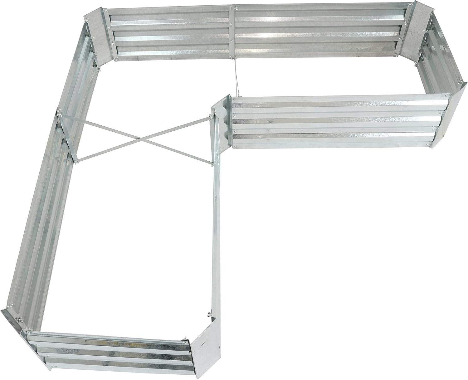 imageSunnydaze 1175quot H Raised Metal Garden Bed Galvanized Raised Garden Bed Outdoor for Vegetables and Flowers Silver LShaped