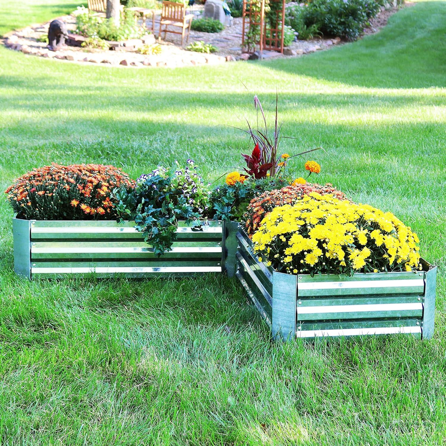 imageSunnydaze 1175quot H Raised Metal Garden Bed Galvanized Raised Garden Bed Outdoor for Vegetables and Flowers Silver LShaped