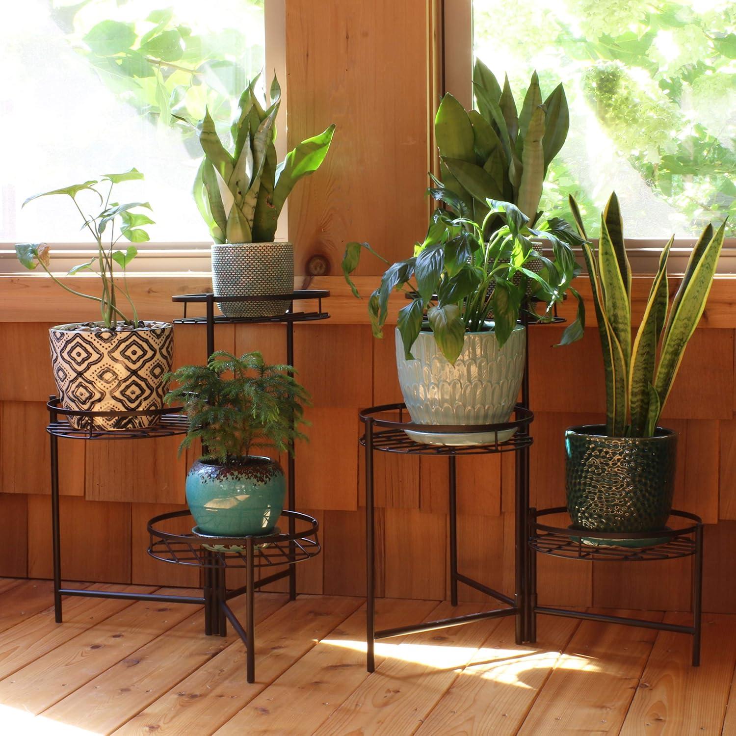 imageSunnydaze 22quot 3Tiered Metal Plant Stand for Indoor or Outdoor Flowerpot Holder Set of 2 Black