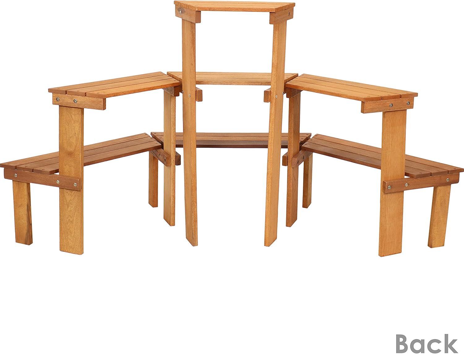 imageSunnydaze 3Tier Meranti Wood Outdoor Plant Stand with Teak Oil Finish 575 Feet Wide Indoor and Outdoor Use