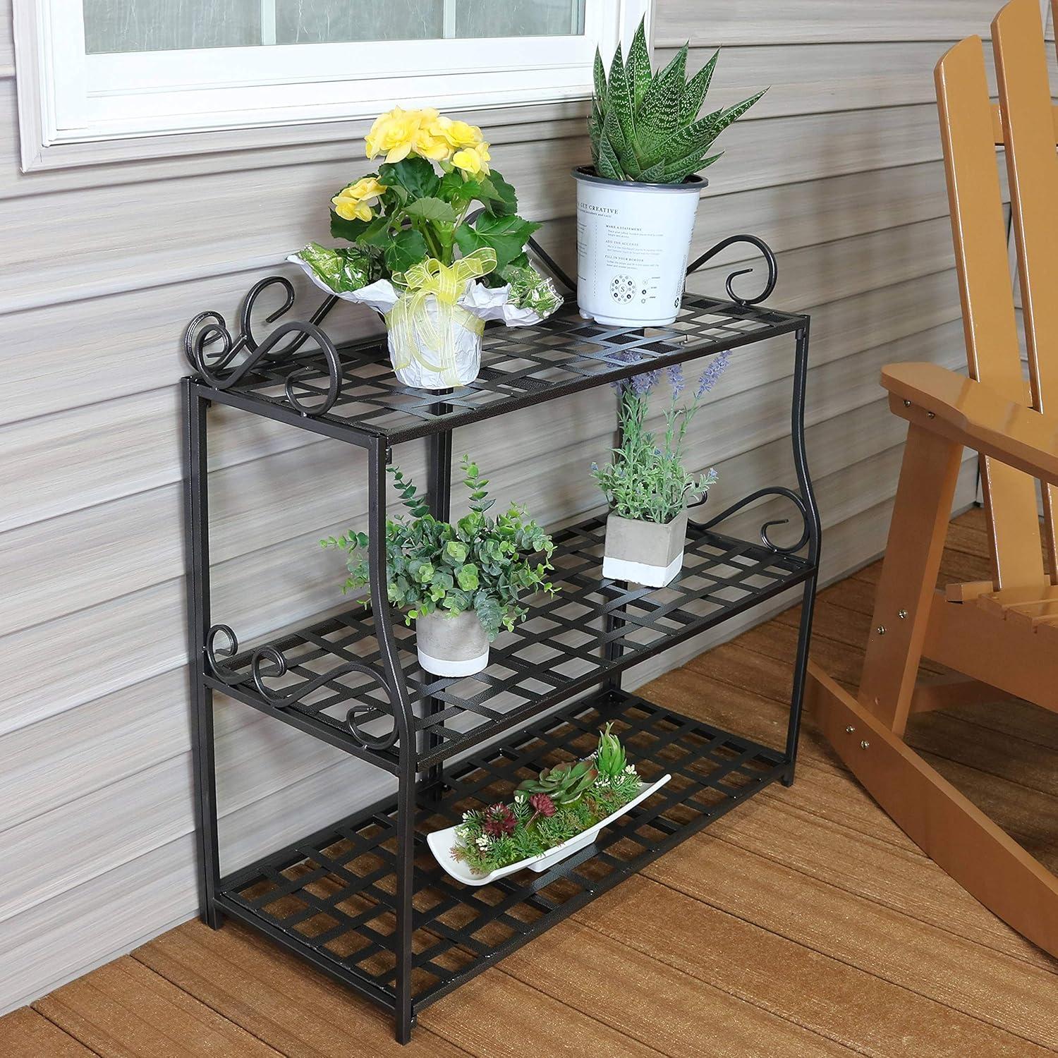 imageSunnydaze 3Tier Metal Iron Plant Stand with Scroll Design