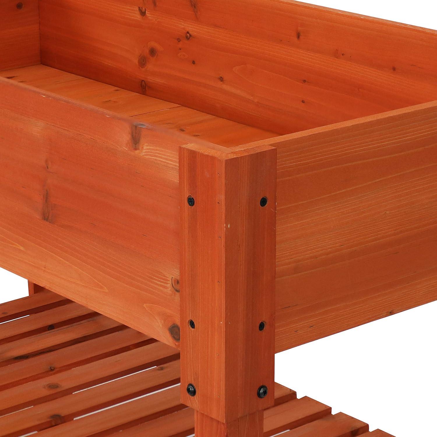 imageSunnydaze 42Inch Wooden Outdoor Raised Garden Bed with Lower Shelf for Flowers Herbs and Vegetables Stained FinishStained Finish