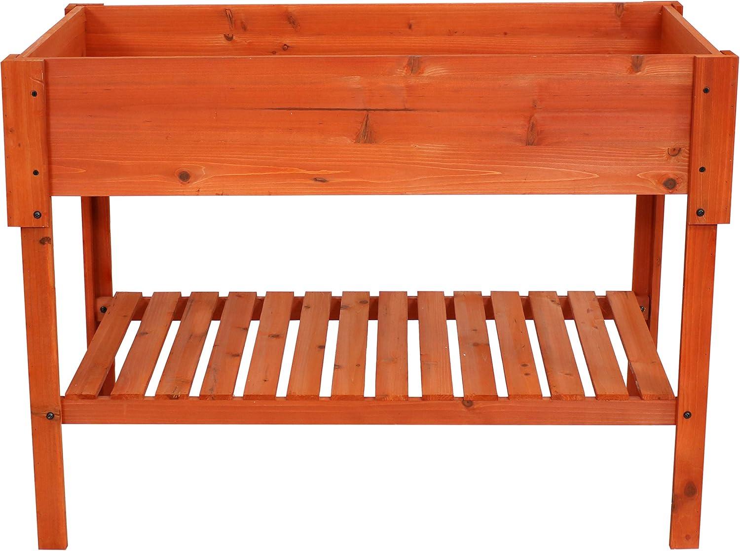 imageSunnydaze 42Inch Wooden Outdoor Raised Garden Bed with Lower Shelf for Flowers Herbs and Vegetables Stained FinishStained Finish