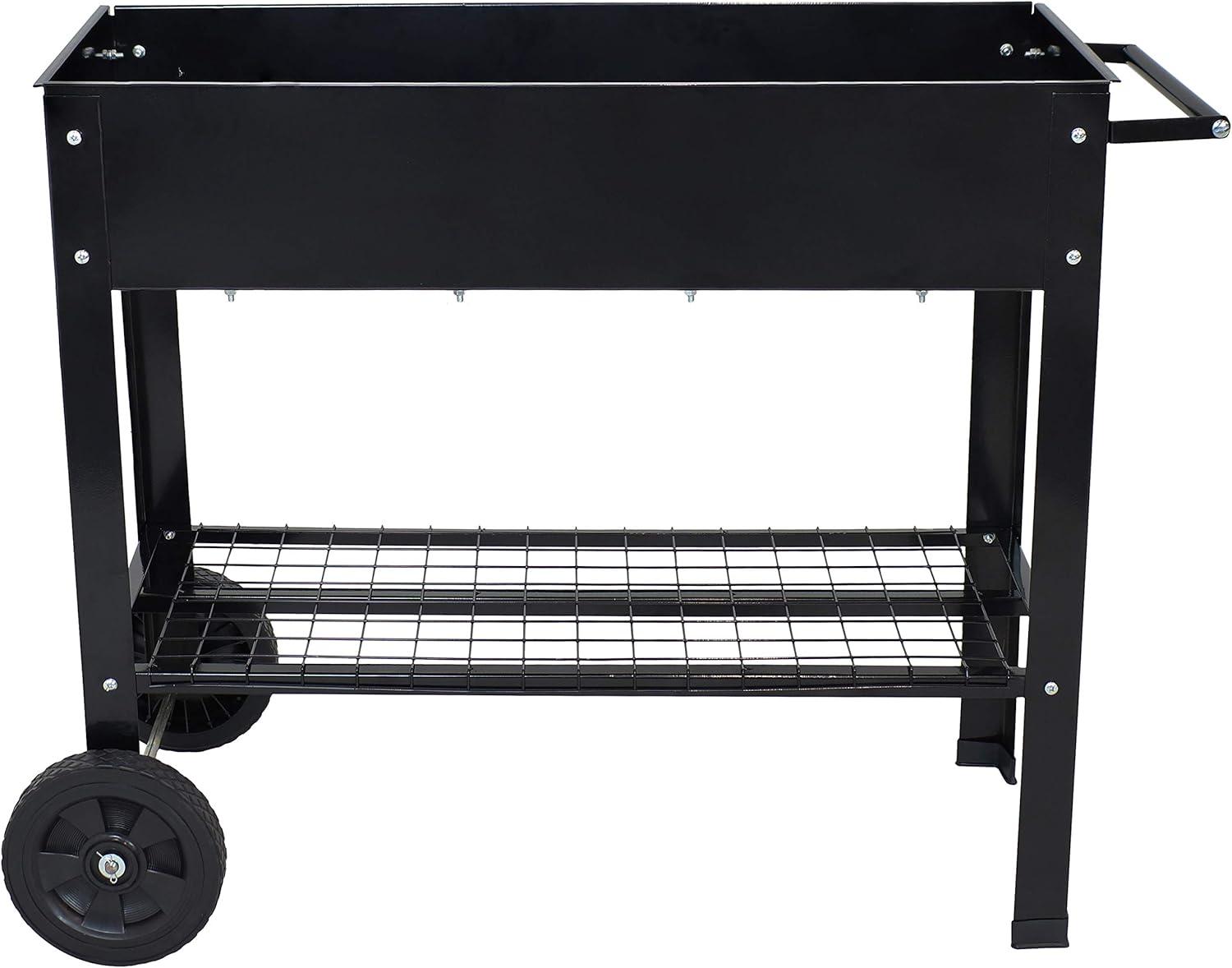 imageSunnydaze 43Inch Galvanized Steel Raised Garden Bed with Legs Outdoor Elevated Planter Box with Wheels for Vegetables BlackBlack