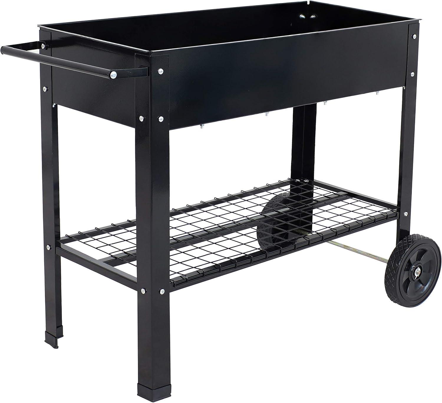 imageSunnydaze 43Inch Galvanized Steel Raised Garden Bed with Legs Outdoor Elevated Planter Box with Wheels for Vegetables BlackBlack