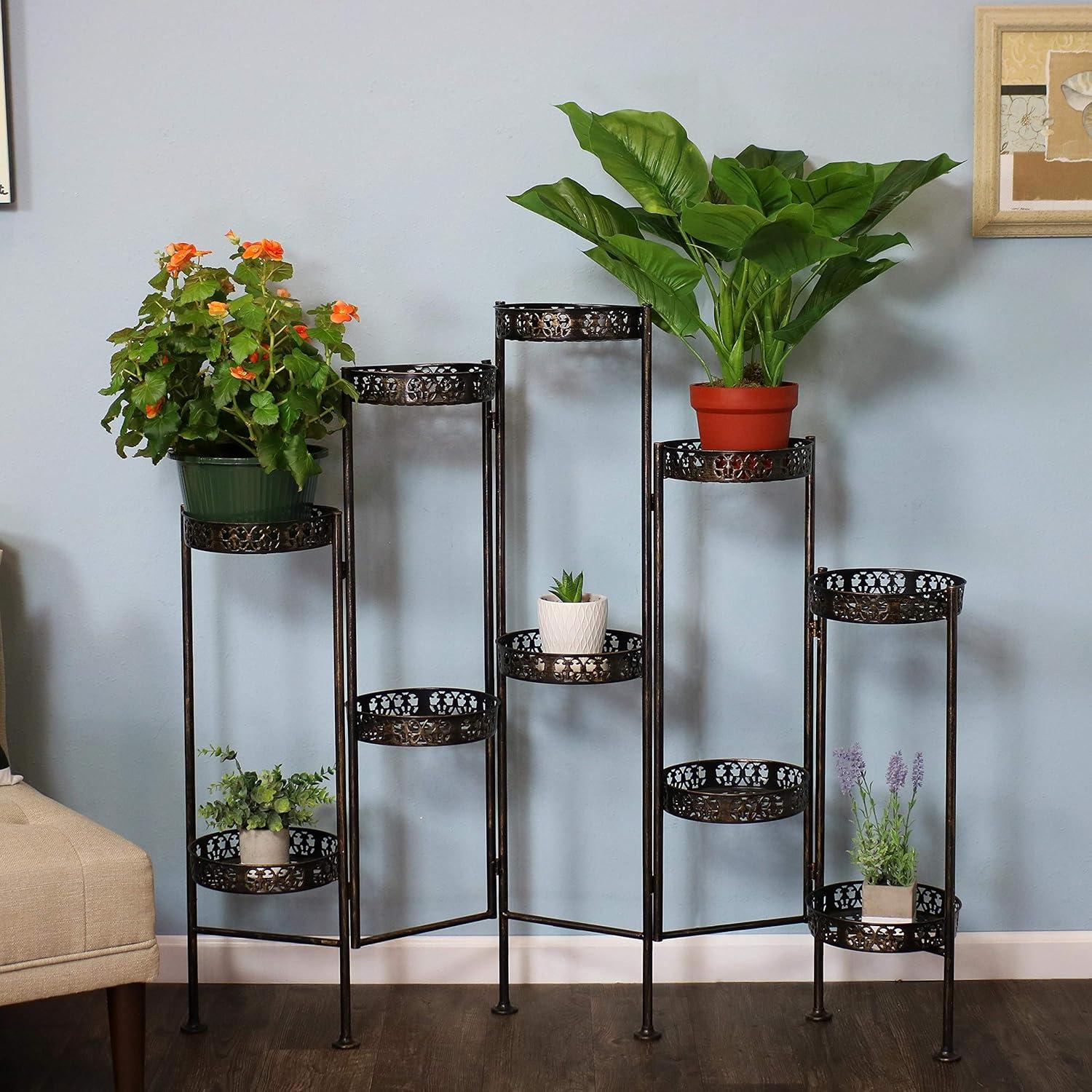 imageSunnydaze 46Inch 10Tier Steel Indoor and Outdoor Folding Plant Stand Bronze Finish