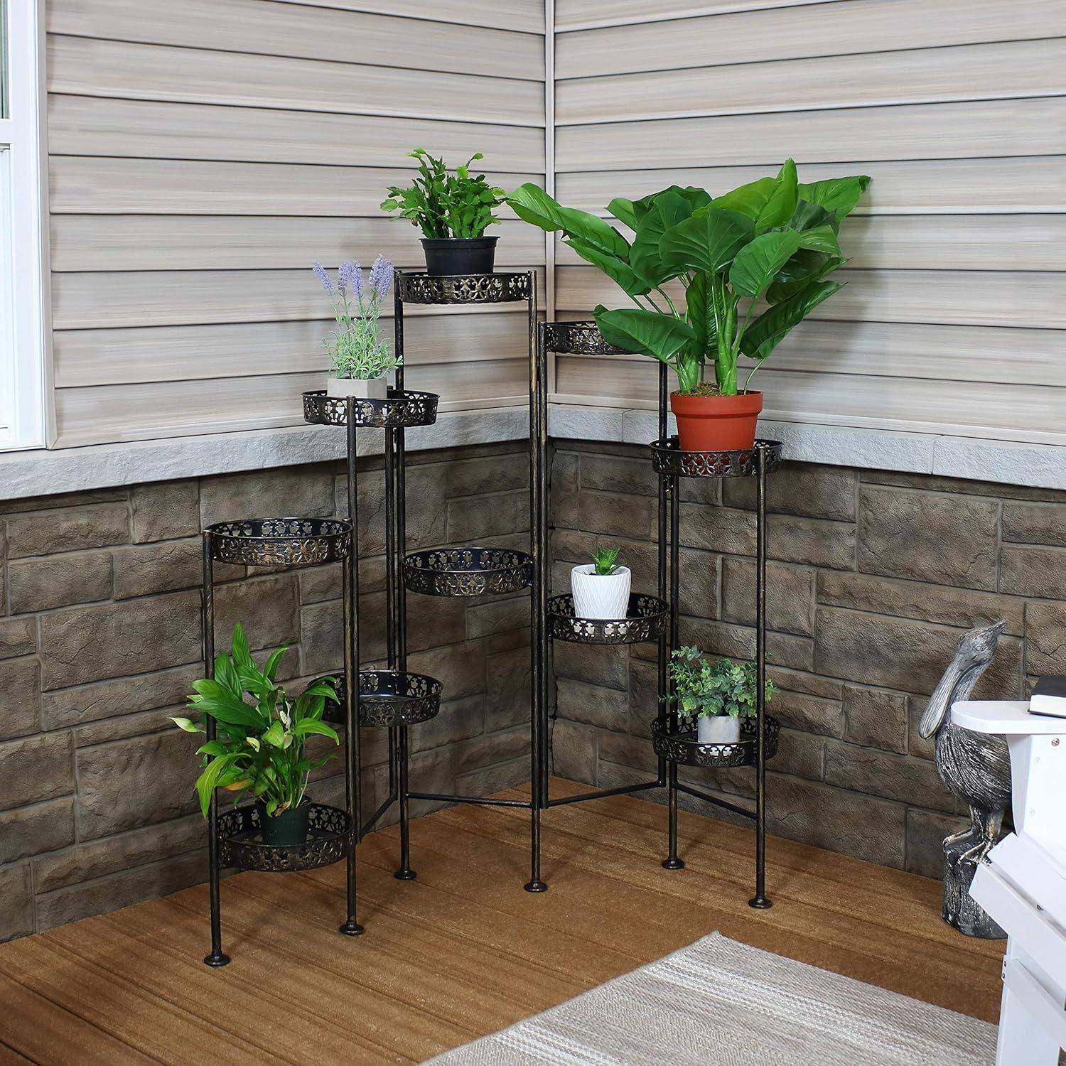 imageSunnydaze 46Inch 10Tier Steel Indoor and Outdoor Folding Plant Stand Bronze Finish