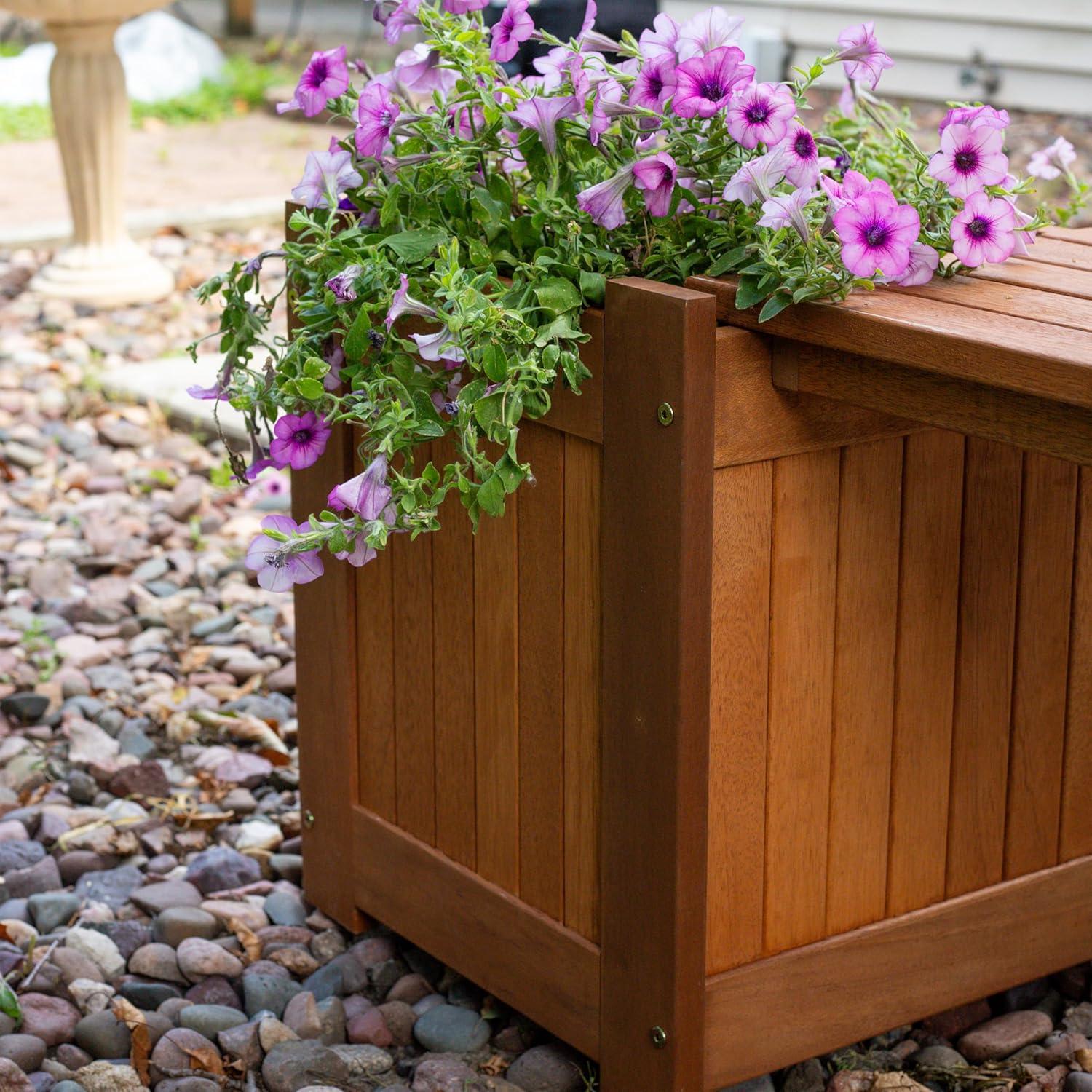imageSunnydaze 68Inch Meranti Wood Outdoor Planter Box Bench with Teak Oil Finish