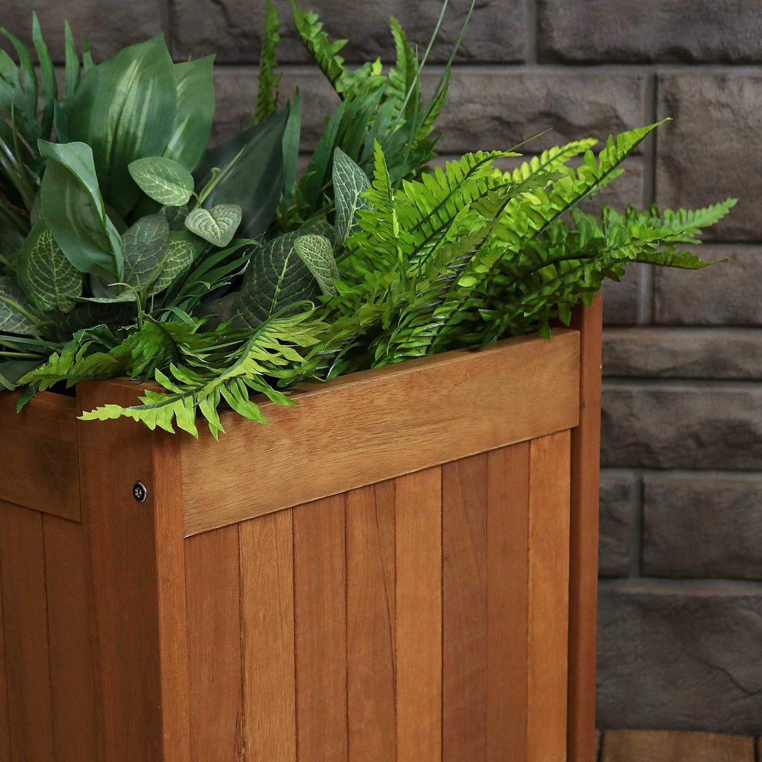 imageSunnydaze 68Inch Meranti Wood Outdoor Planter Box Bench with Teak Oil Finish