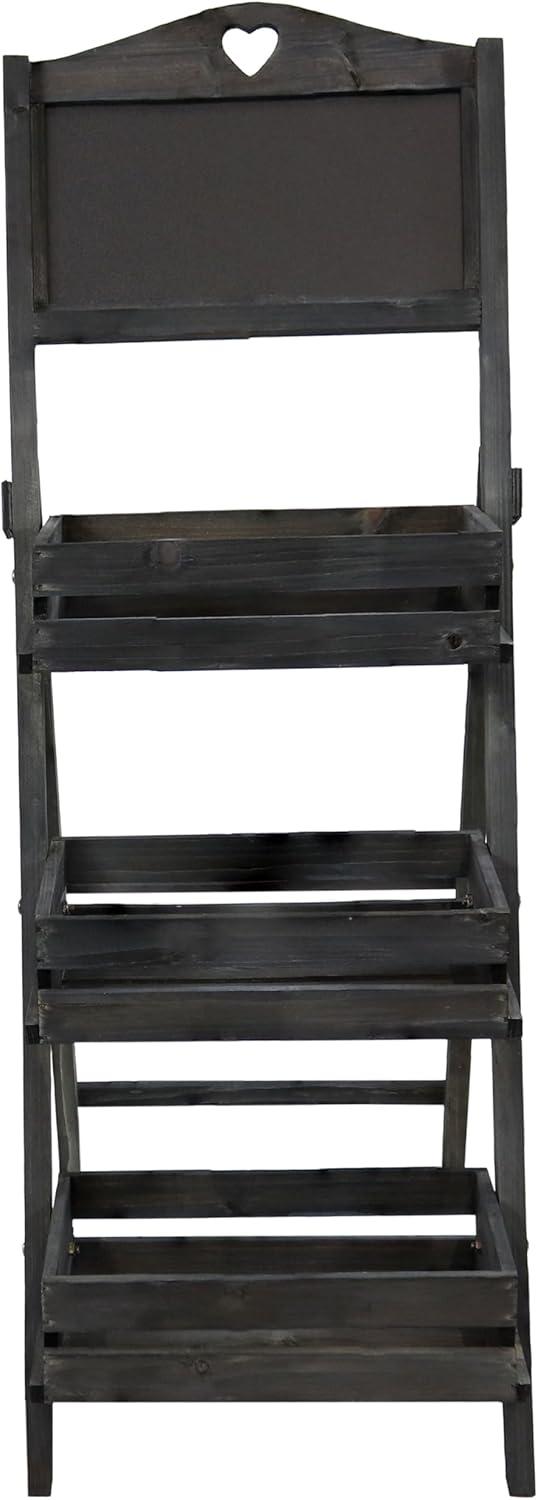 imageSunnydaze Country Heart 3Tier Wooden Plant Stand with Chalkboard Wood Ladder Shelf for Plants For Indoor or Outdoor Use 41quot H BlackBlack