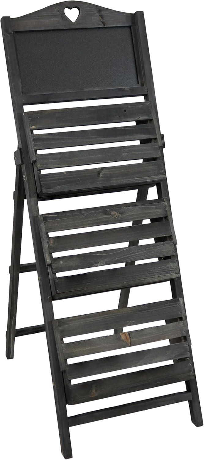 imageSunnydaze Country Heart 3Tier Wooden Plant Stand with Chalkboard Wood Ladder Shelf for Plants For Indoor or Outdoor Use 41quot H BlackBlack