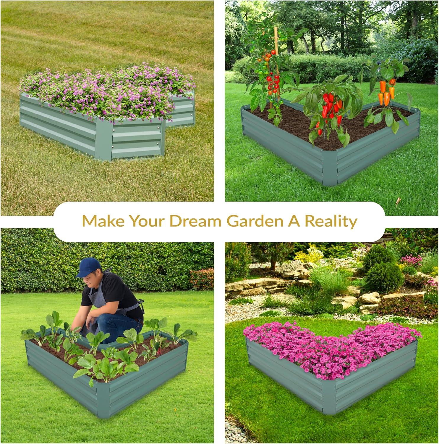 imageSunnydaze Galvanized Raised Garden Bed Metal Raised Bed for Gardening Outdoor Planter Box for Flowers Plants and Vegetables Green 12quot LShaped