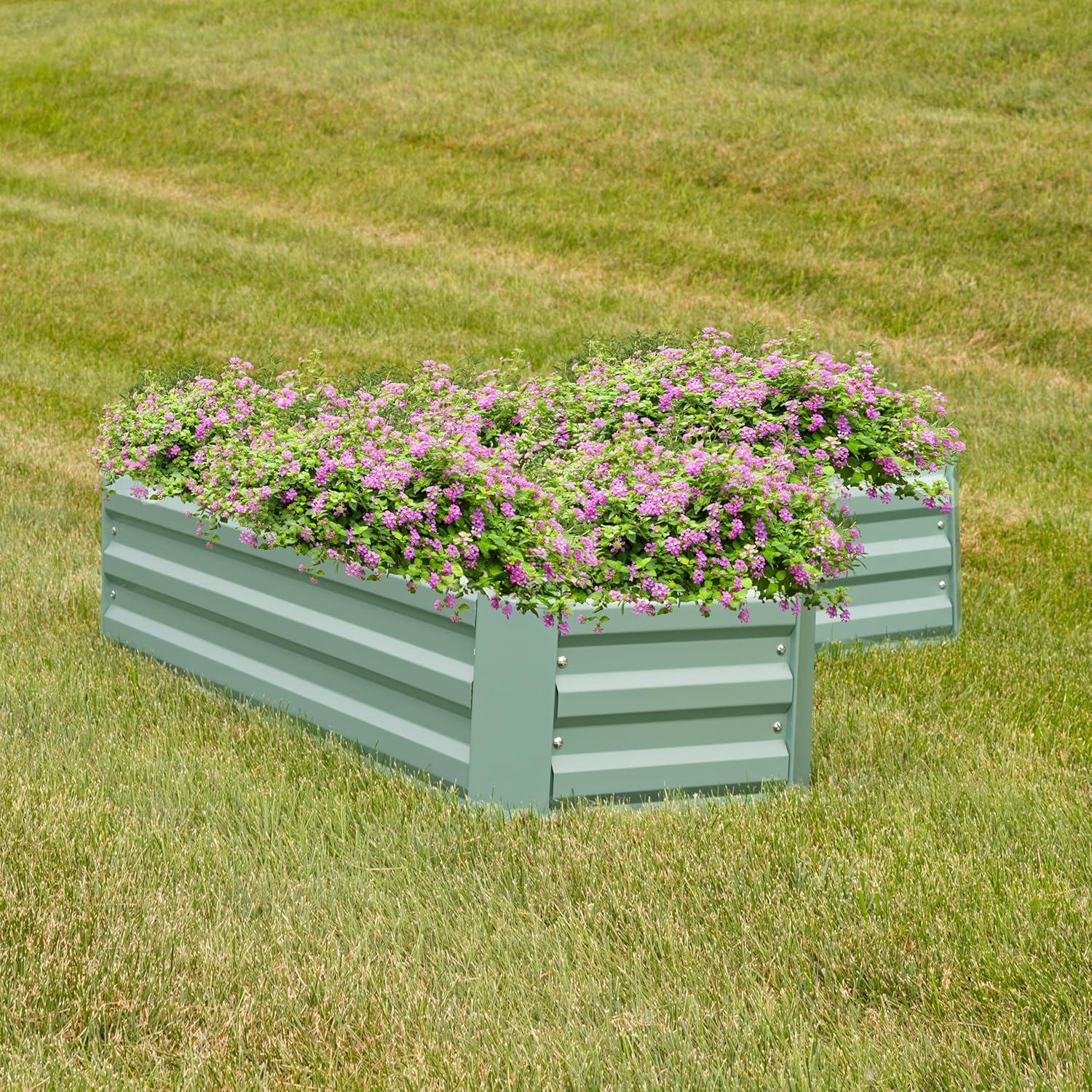 imageSunnydaze Galvanized Raised Garden Bed Metal Raised Bed for Gardening Outdoor Planter Box for Flowers Plants and Vegetables Green 12quot LShaped