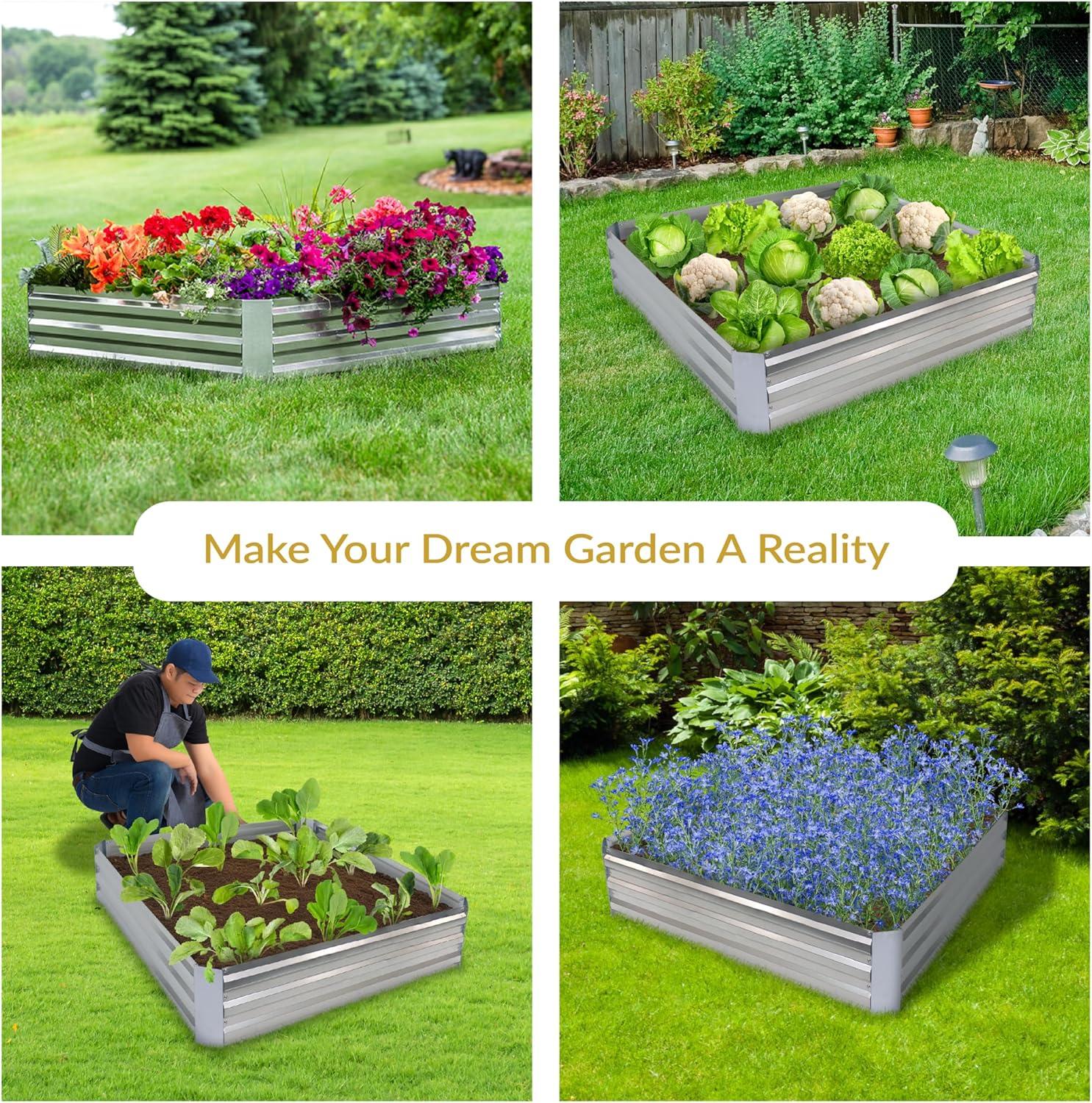 imageSunnydaze Galvanized Raised Garden Bed Metal Raised Bed for Gardening Outdoor Planter Box for Flowers Plants and Vegetables Silver 12 H Square