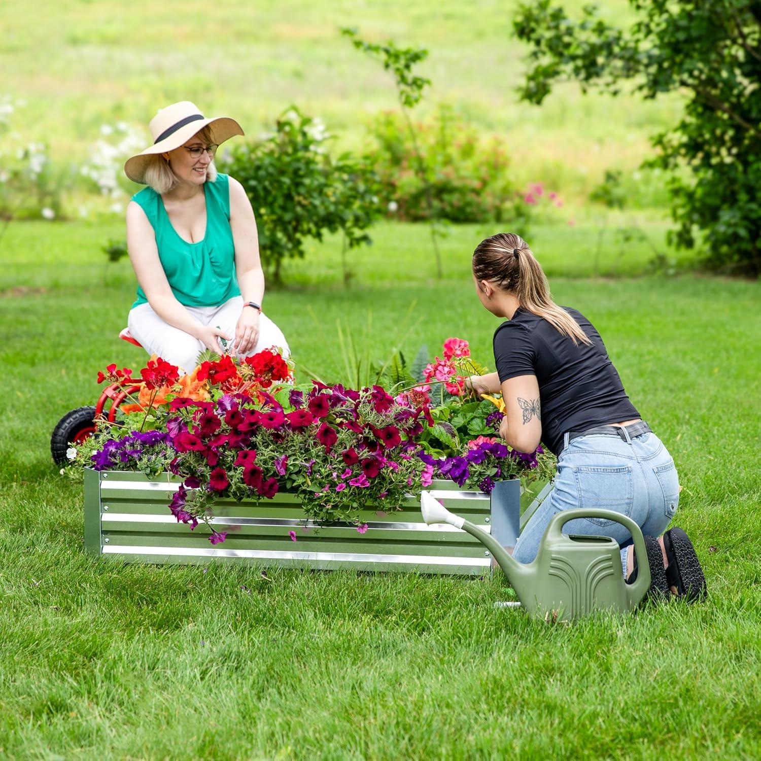 imageSunnydaze Galvanized Raised Garden Bed Metal Raised Bed for Gardening Outdoor Planter Box for Flowers Plants and Vegetables Silver 12 H Square
