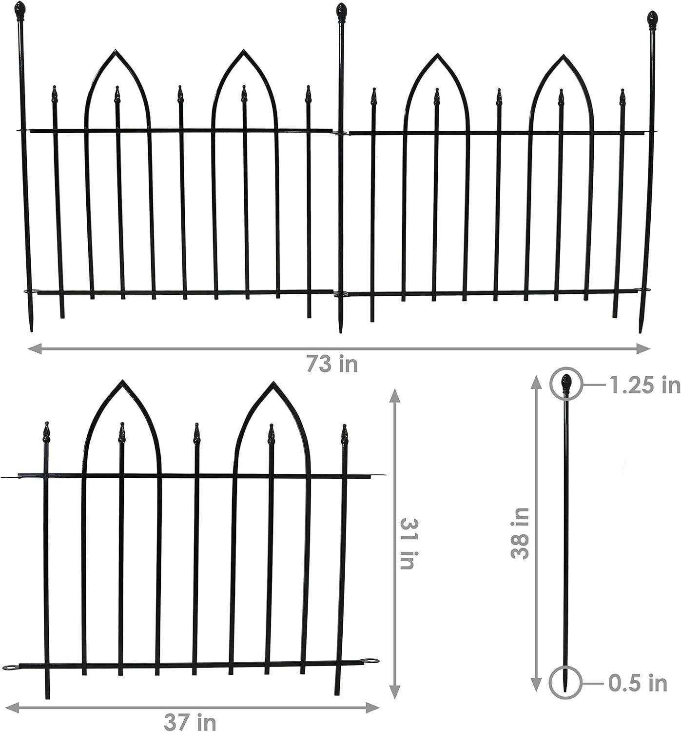 imageSunnydaze Gothic Arch 6 Set of 2 Decorative Garden Fence Panels Iron Border Fence 37quot W x 31quot H Per Panel Black