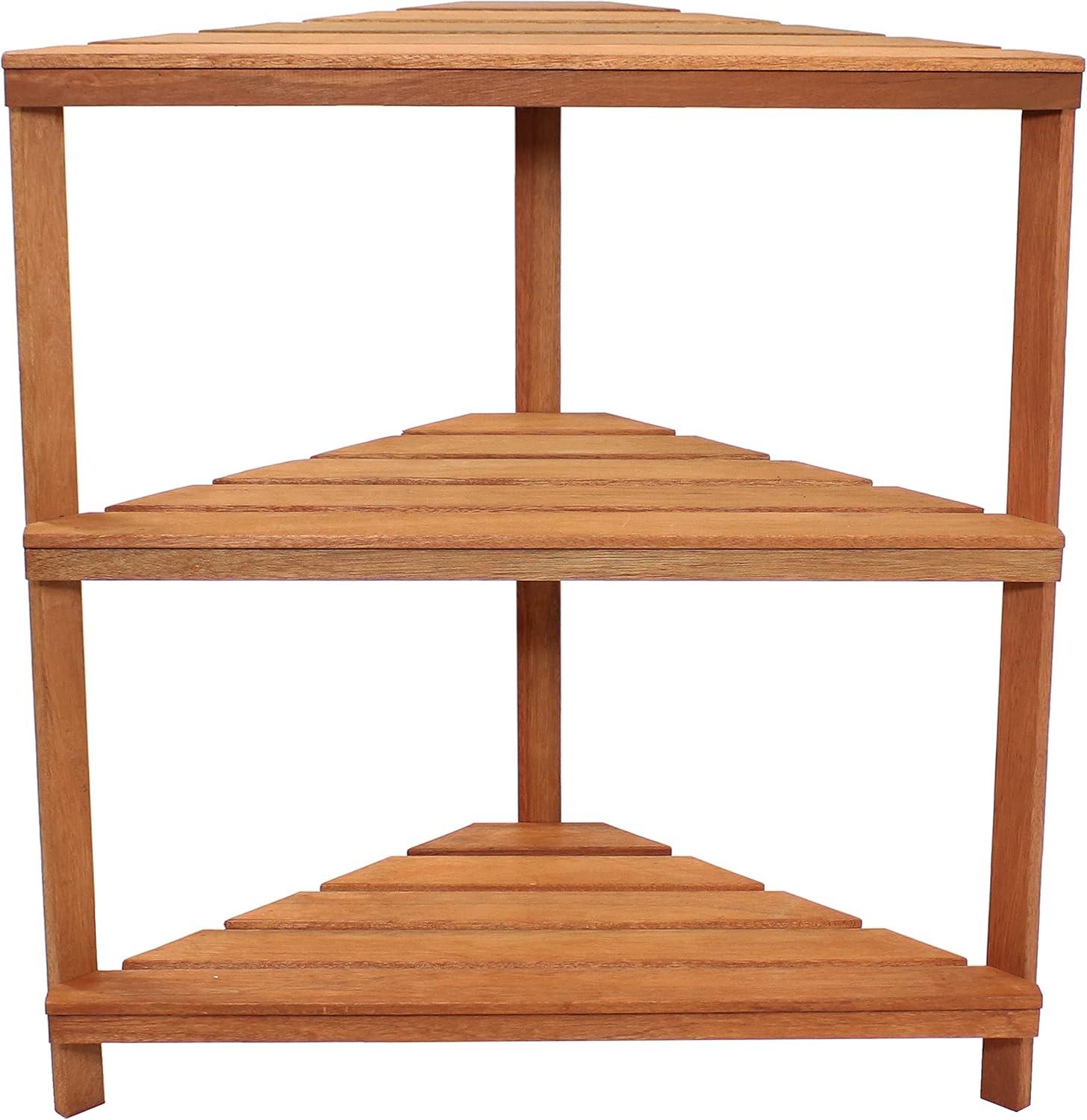 imageSunnydaze Meranti Wood 3Tier Corner Plant Stand Shelves with Teak Oil Finish IndoorOutdoor Wooden Planter Furniture Potted Plant Holder Table for Patio and Home 36Inch