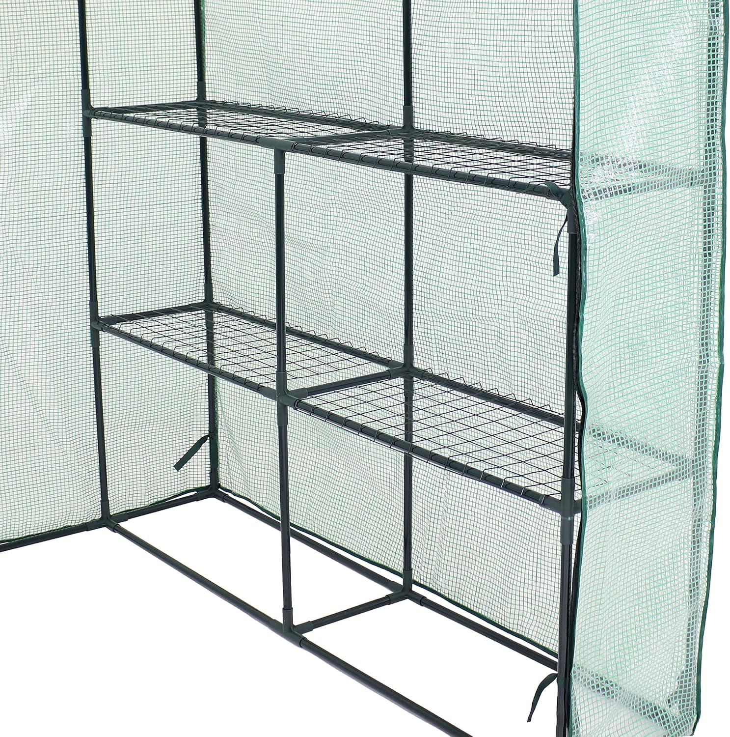 imageSunnydaze Portable Outdoor Grandeur Walkin Greenhouse with 4 Steel Wire Shelves and RollUp Door Green
