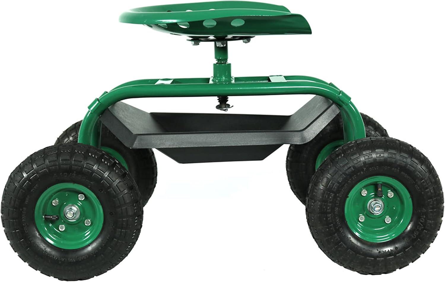 imageSunnydaze Rolling Garden Cart with Swivel Seat and Storage Rolling Garden Seat with Wheels Gardening Stool with Wheels Green