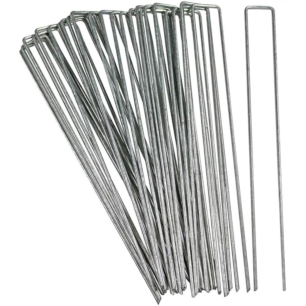 imageSunnydaze 100Pack Galvanized Garden Stakes Landscape Garden Staples for Securing Weed Barrier Fabric 12 Inch1