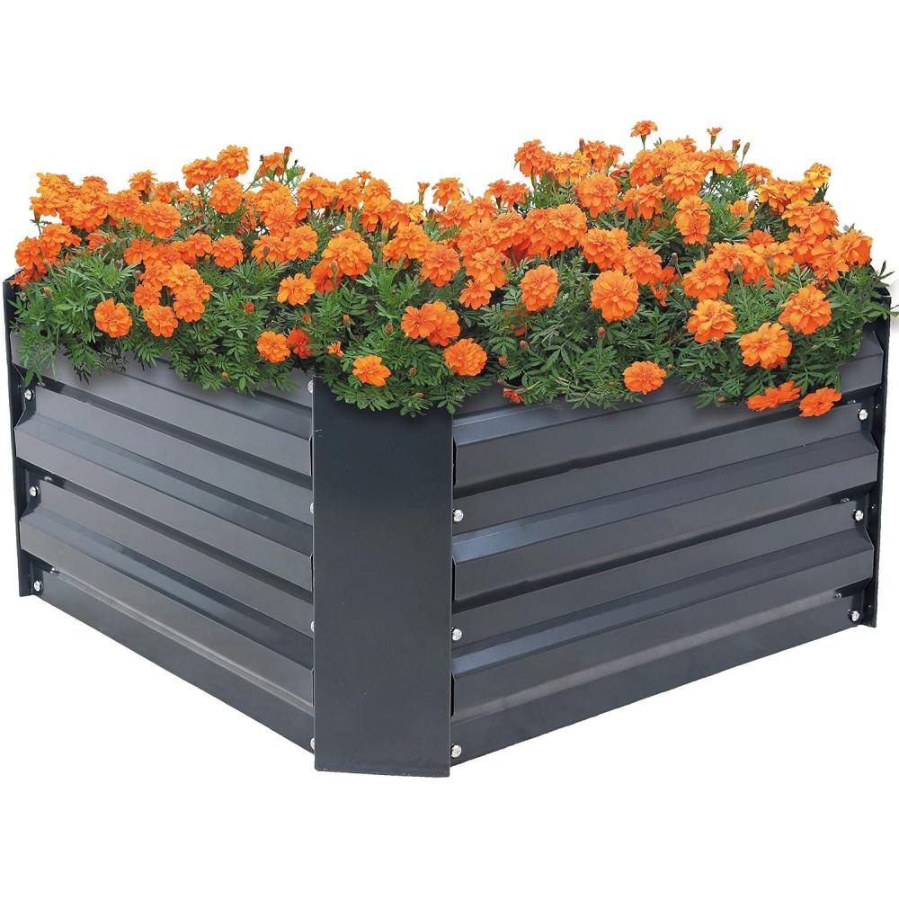 imageSunnydaze 1175quot H Raised Metal Garden Bed  Galvanized Raised Garden Bed Outdoor for Vegetables and Flowers  Dark Gray  SquareDark Gray