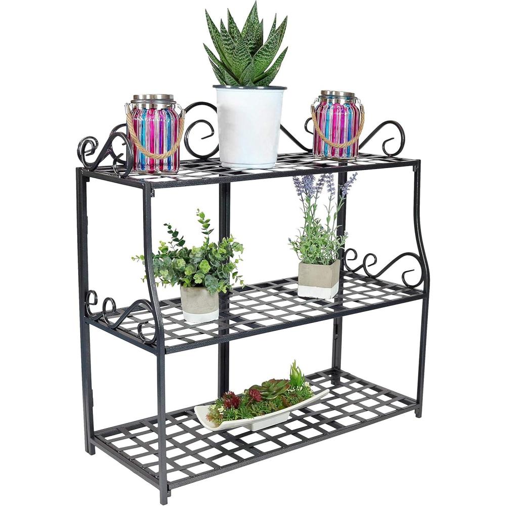 imageSunnydaze 3Tier Metal Iron Plant Stand with Scroll Design