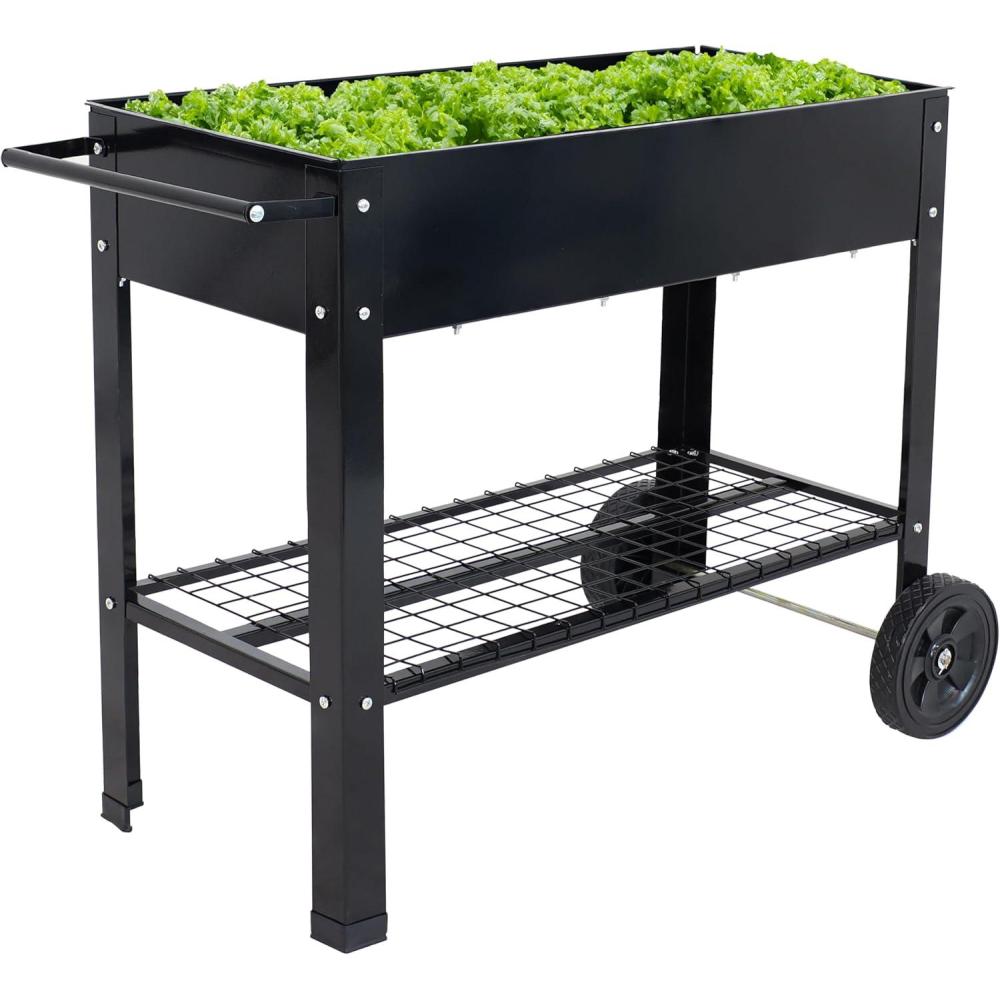 imageSunnydaze 43Inch Galvanized Steel Raised Garden Bed with Legs  Outdoor Elevated Planter Box with Wheels for Vegetables  BlackBlack