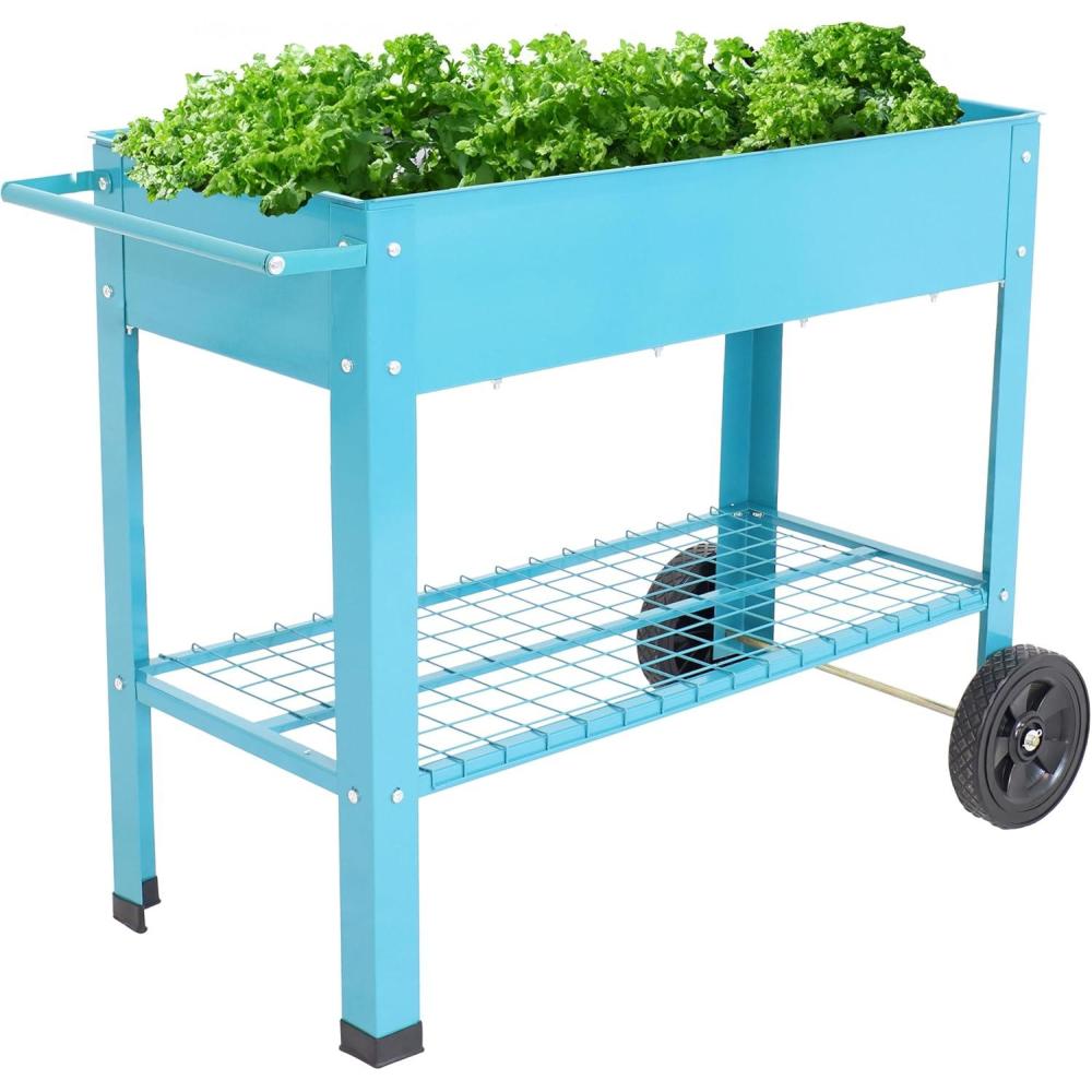 imageSunnydaze 43Inch Galvanized Steel Raised Garden Bed with Legs Outdoor Elevated Planter Box with Wheels for Vegetables BlackBlue