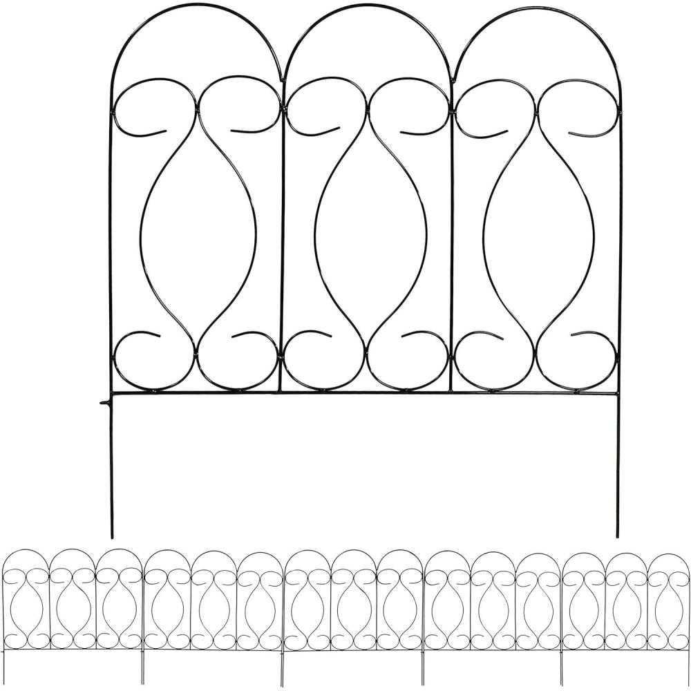 imageSunnydaze 5Panel Traditional Garden Border Fence Set Decorative Garden Fence Panels 24quot W x 24quot D Per Panel 10ft L BlackBlack