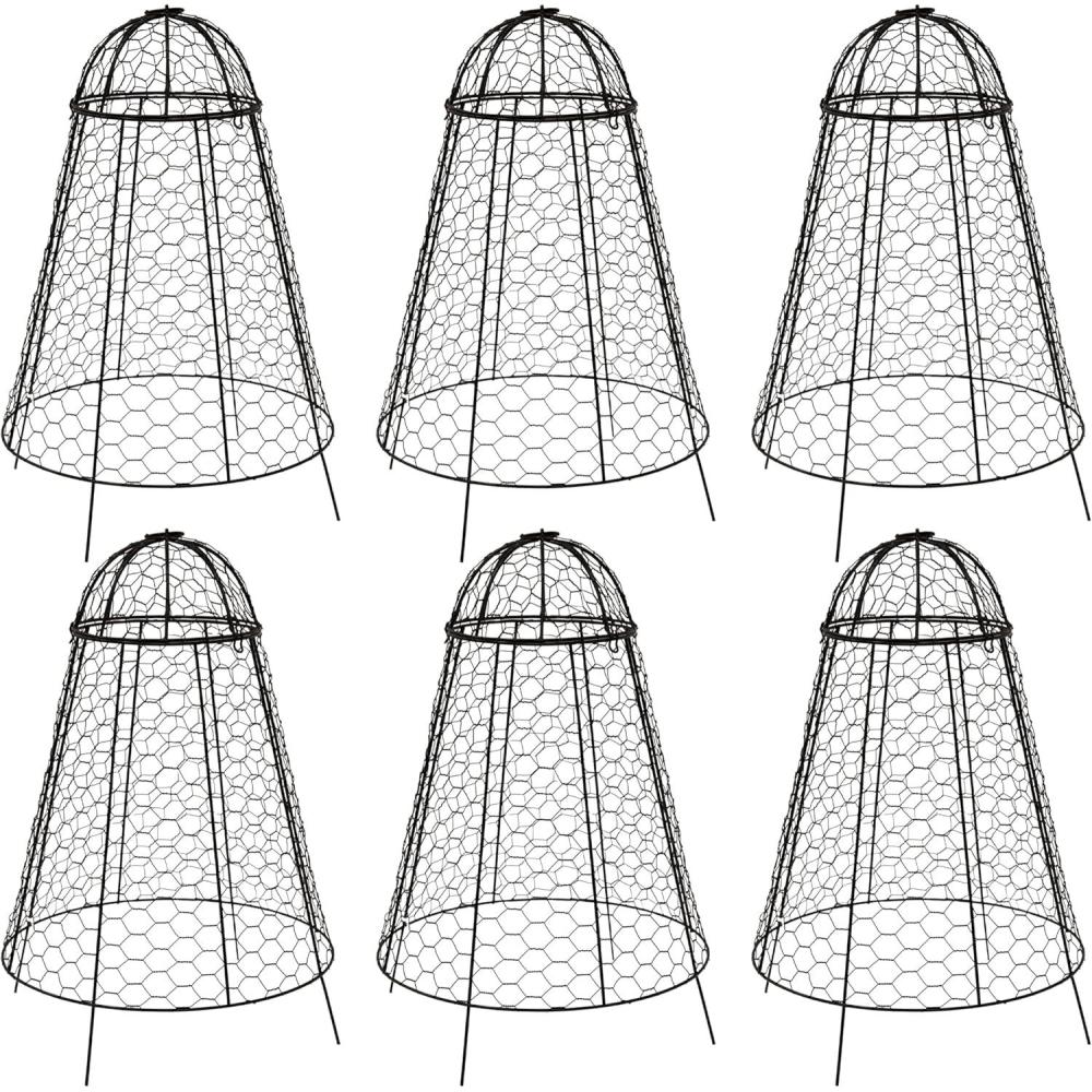 imageSunnydaze Chicken Wire Plant Protector Cage Garden Cloche with Removable Cover 6 Pack Protects from Rabbits and Animals