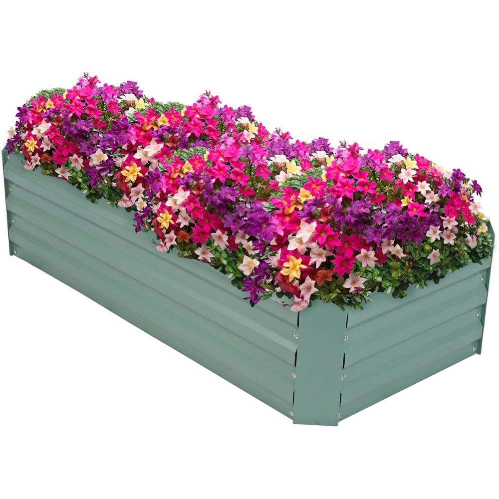 imageSunnydaze Galvanized Raised Garden Bed  Metal Raised Bed for Gardening  Outdoor Planter Box for Flowers Plants and Vegetables  Blue  12quot LShapedGreen