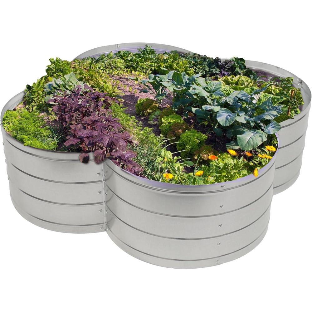 imageSunnydaze Galvanized Raised Garden Bed  Metal Raised Bed for Gardening  Outdoor Planter Box for Flowers Plants and Vegetables  Blue  12quot LShapedSilver