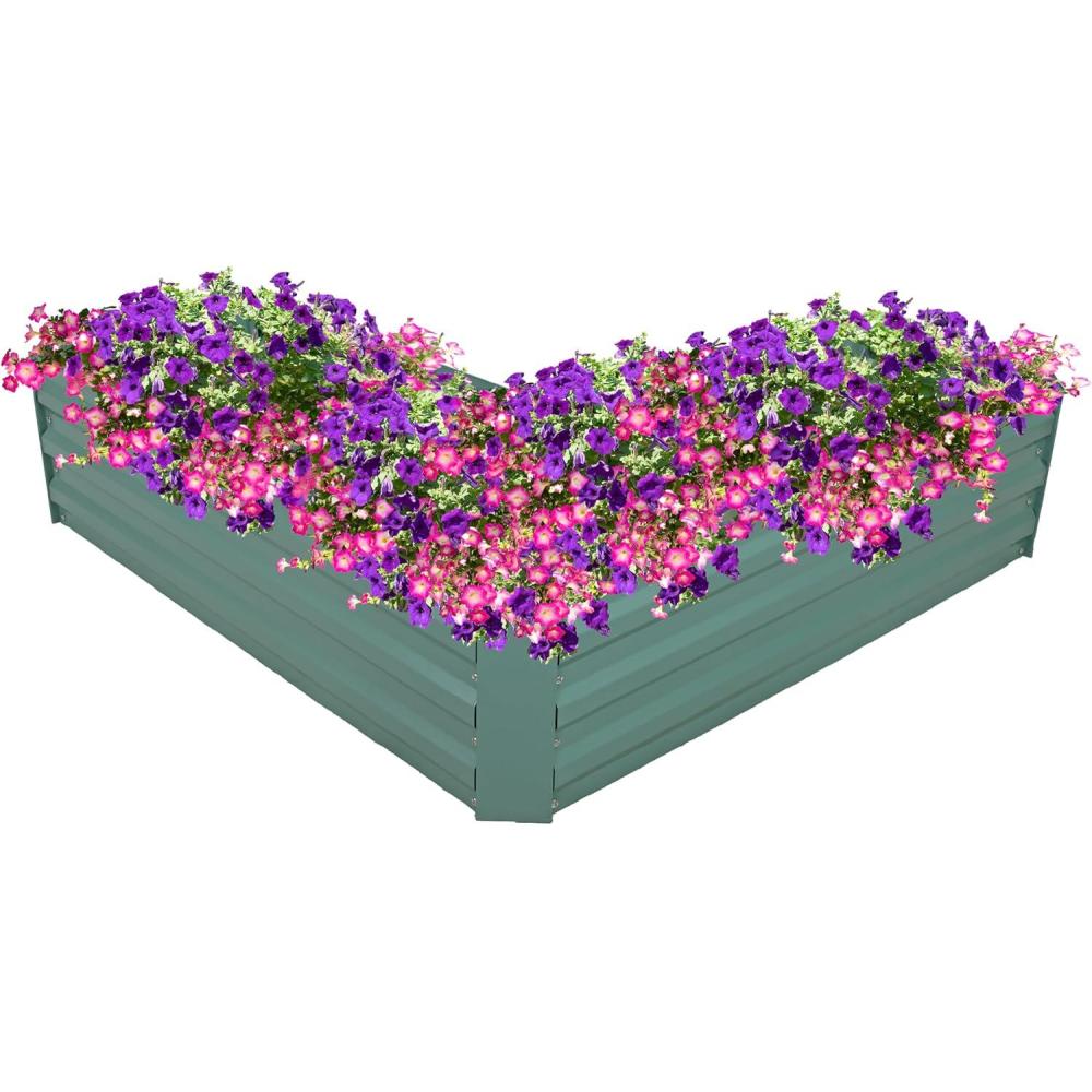 imageSunnydaze Galvanized Raised Garden Bed  Metal Raised Bed for Gardening  Outdoor Planter Box for Flowers Plants and Vegetables  Green  12quot LShaped