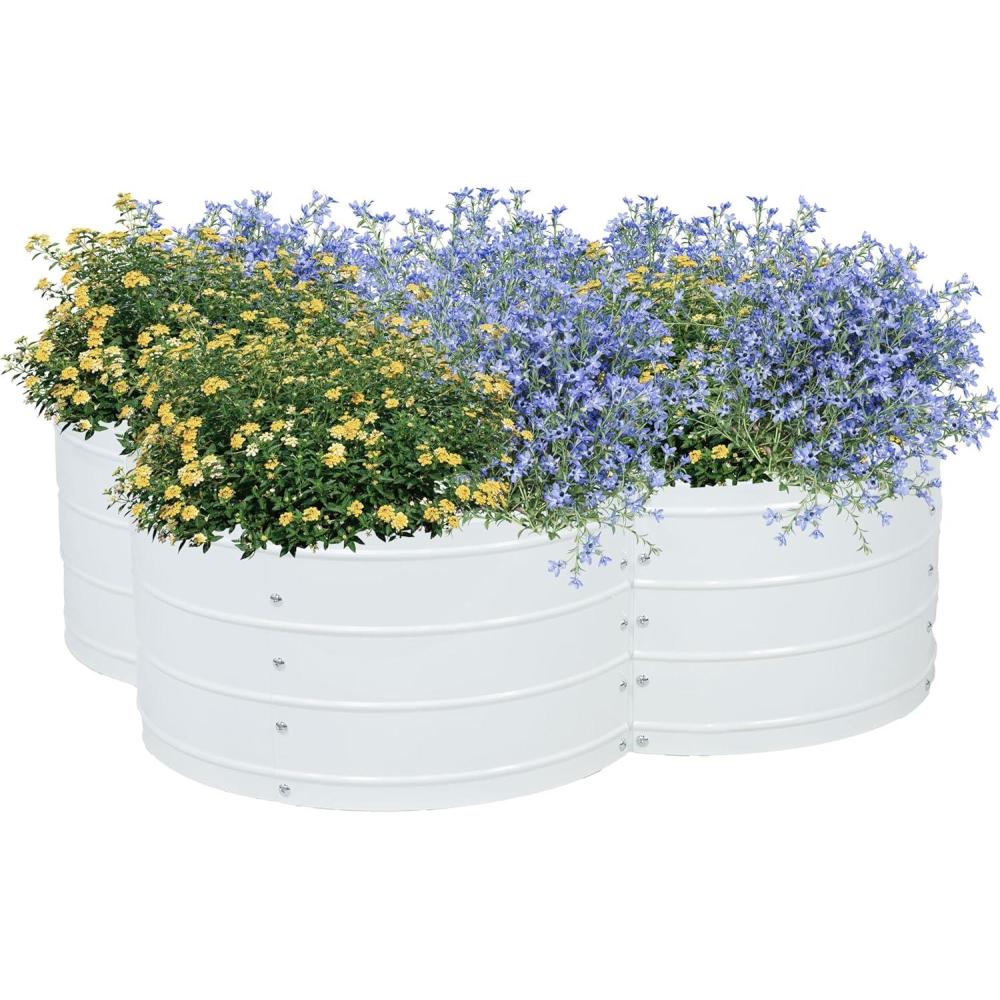 imageSunnydaze Galvanized Raised Garden Bed  Metal Raised Bed for Gardening  Outdoor Planter Box for Flowers Plants and Vegetables  Ivory White  12 H Clover