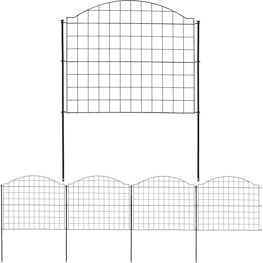 imageSunnydaze Modern Leaves and Vines 10Foot 5Piece Steel Decorative Garden Fence Panels 26quot W x 32quot H Per Panel BlackArched Grid 125