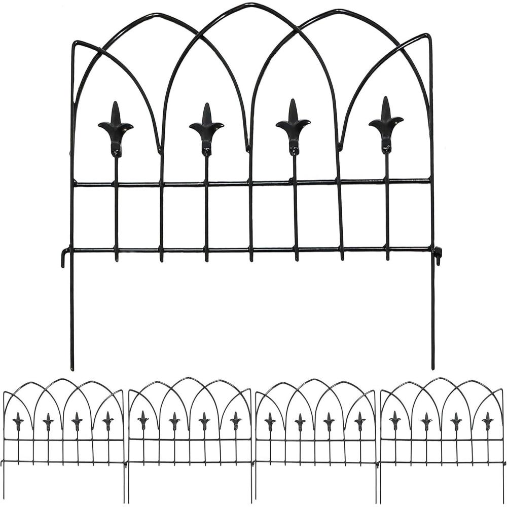 imageSunnydaze Modern Leaves and Vines 10Foot 5Piece Steel Decorative Garden Fence Panels 26quot W x 32quot H Per Panel BlackBayonne 8