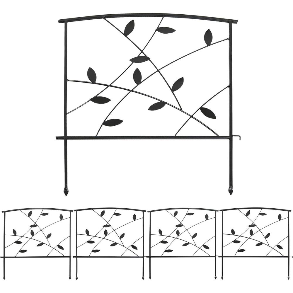 imageSunnydaze Modern Leaves and Vines 10Foot 5Piece Steel Decorative Garden Fence Panels  26quot W x 32quot H Per Panel  BlackModern Leaves  10