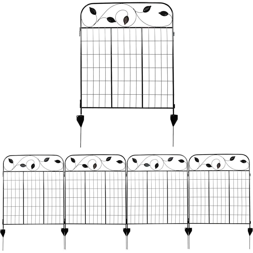 imageSunnydaze Modern Leaves and Vines 10Foot 5Piece Steel Decorative Garden Fence Panels  26quot W x 32quot H Per Panel  BlackWinding Vines  10