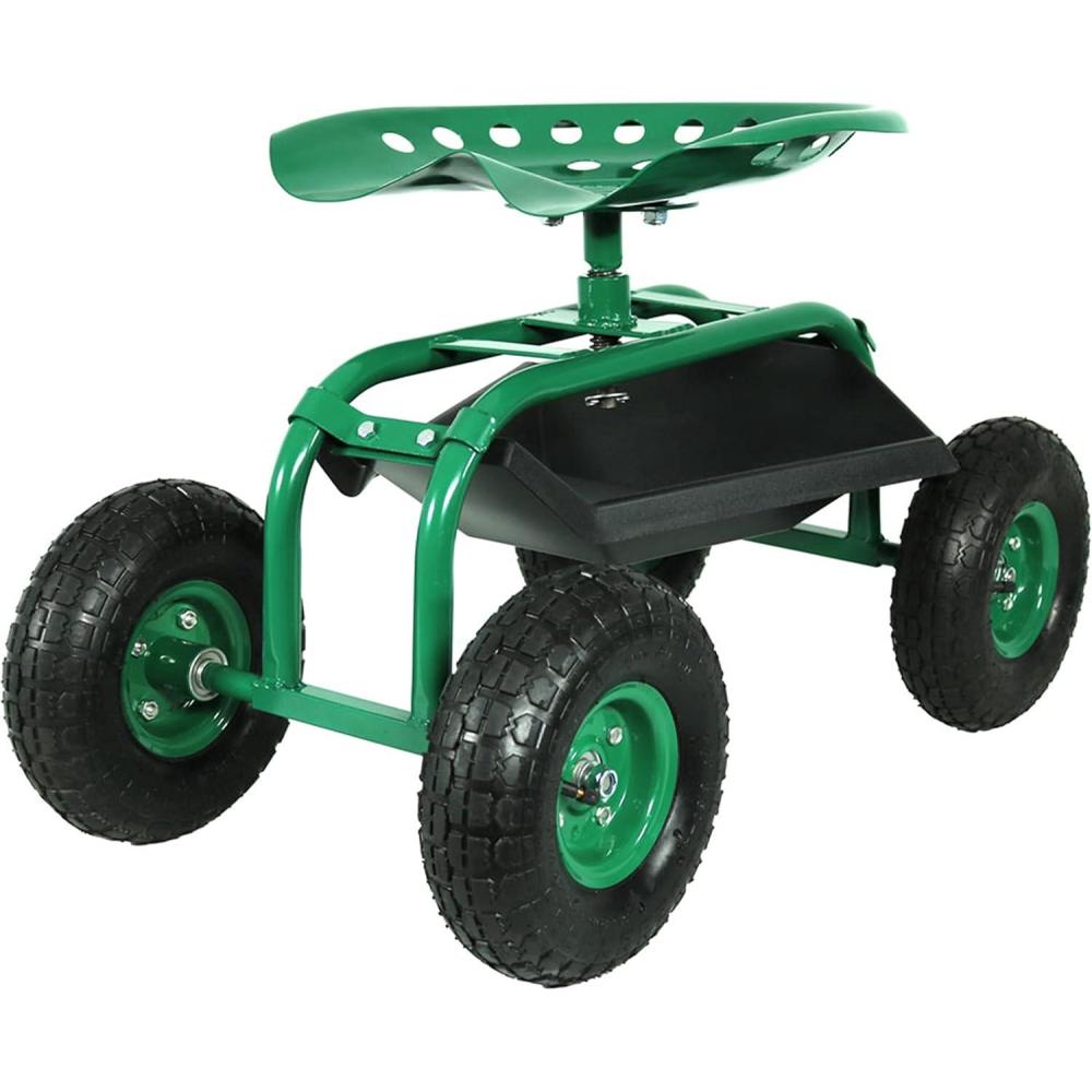 imageSunnydaze Rolling Garden Cart with Swivel Seat and Storage Rolling Garden Seat with Wheels Gardening Stool with Wheels Green