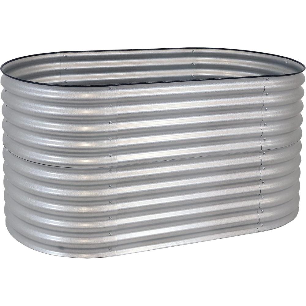 imageSunnydaze Stackable Galvalume Steel Raised Garden Bed  625quot Oval Silver