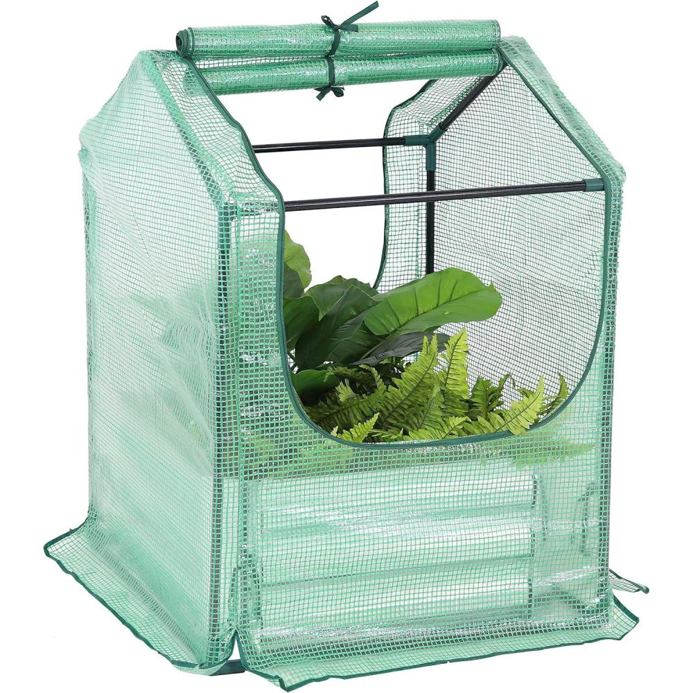 imageSunnydaze Steel Raised Garden Bed with Mini Greenhouse Outdoor Greenhouse Kit 2 Zippered Doors 2 x 2 GreenGreen