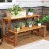 Sunnydaze 2-Tier Meranti Outdoor Wood Plant Stand – Indoor Plant Bench with Teak Oil Finish – 24-Inch