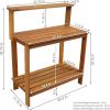 Sunnydaze 42-Inch Meranti Wood Outdoor Potting Bench with Storage Shelf – Teak Oil Finish