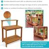 Sunnydaze 42-Inch Meranti Wood Outdoor Potting Bench with Storage Shelf – Teak Oil Finish