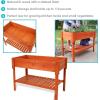 Sunnydaze 42-Inch Wooden Outdoor Raised Garden Bed with Lower Shelf for Flowers, Herbs, and Vegetables – Stained Finish(Stained Finish)