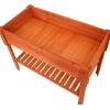 Sunnydaze 42-Inch Wooden Outdoor Raised Garden Bed with Lower Shelf for Flowers, Herbs, and Vegetables – Stained Finish(Stained Finish)