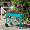 Sunnydaze 43-Inch Galvanized Steel Raised Garden Bed with Legs – Outdoor Elevated Planter Box with Wheels for Vegetables – Black(Blue)