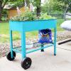 Sunnydaze 43-Inch Galvanized Steel Raised Garden Bed with Legs – Outdoor Elevated Planter Box with Wheels for Vegetables – Black(Blue)